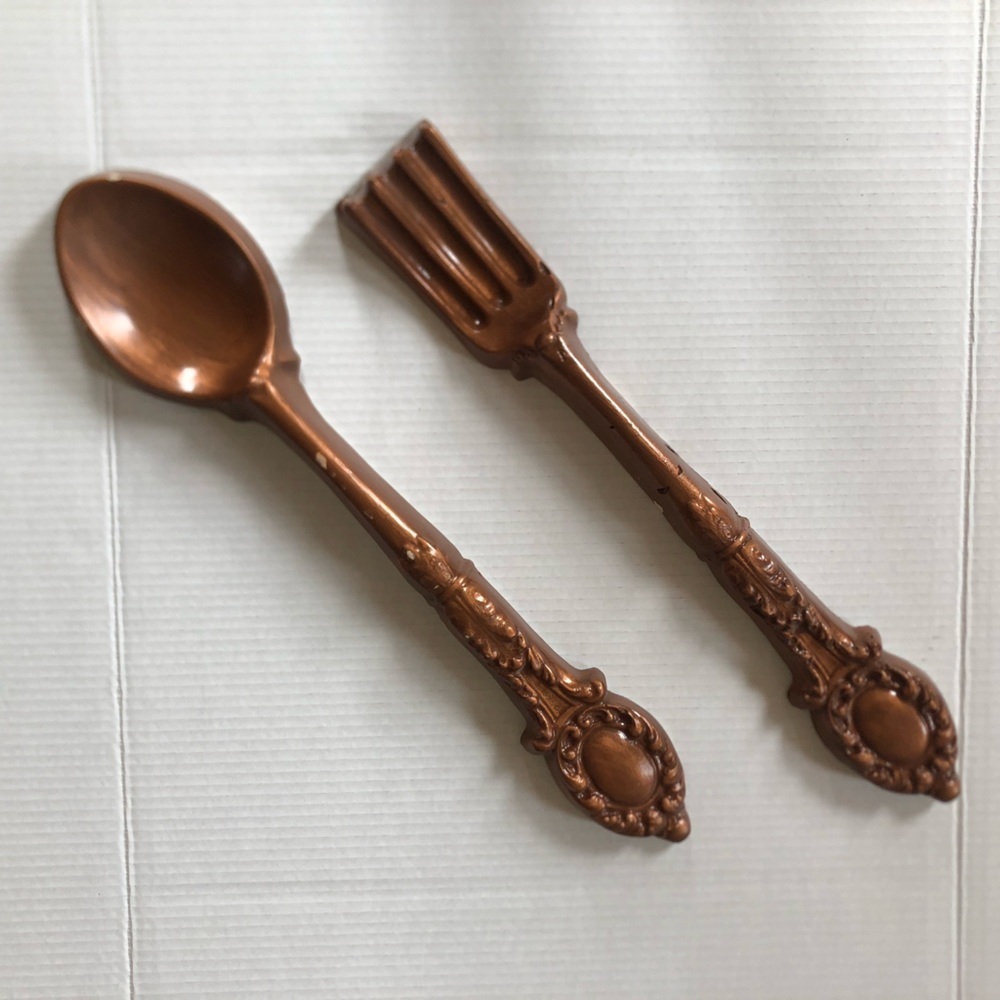 Vtg Oversized Chalkware Fork and Spoon Wall Art
